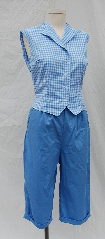 1950s Style Gingham Weskit and Blue Cotton Pedal Pushers