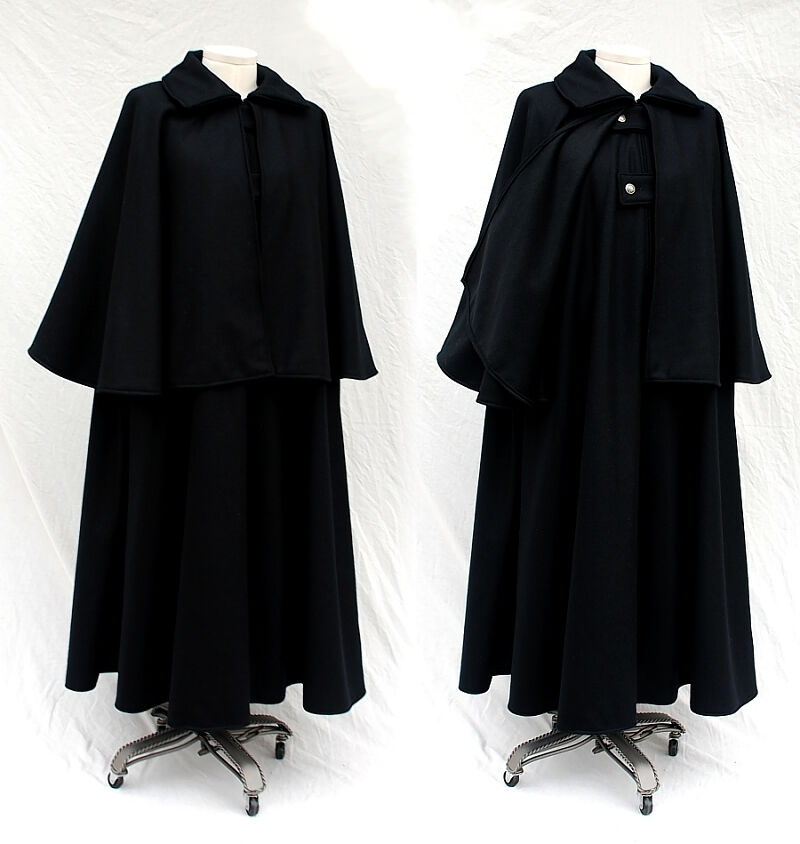 Dickensian Black Melton Wool Caroling Cloak