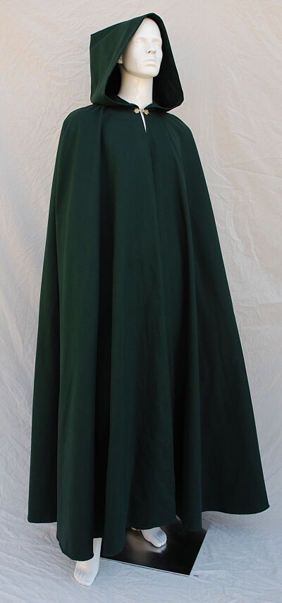 Green Cotton Twill Standard Style Cloak with Full Hood