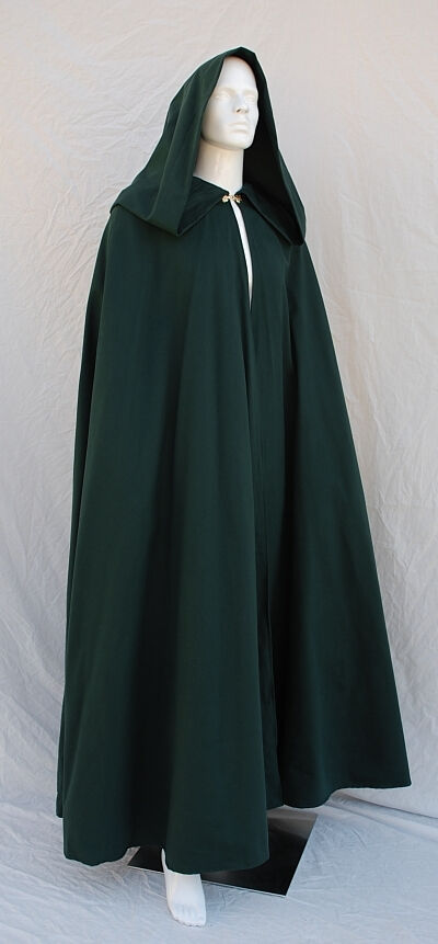 Green Cotton Twill Standard Style Cloak with Oversized Hood