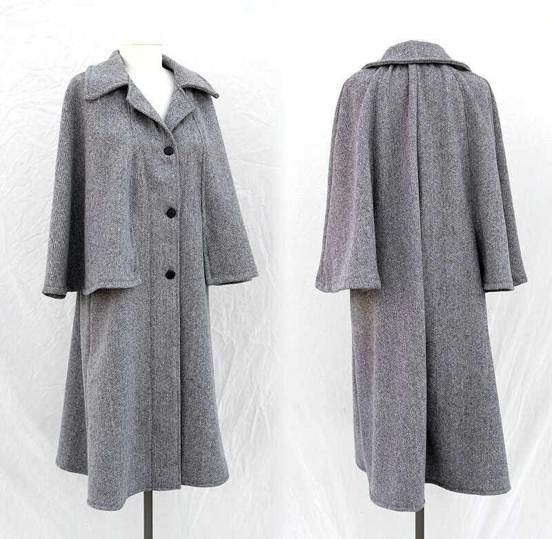 Ladies Herringbone Wool Vintage Style Mod Cloak