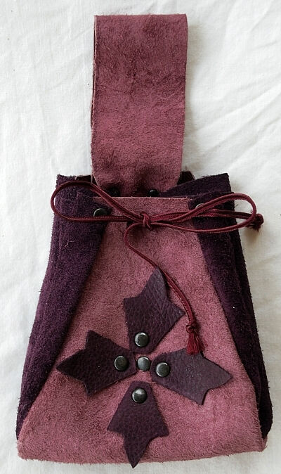 Maroon and Dusty Rose Suede Leather Pouch