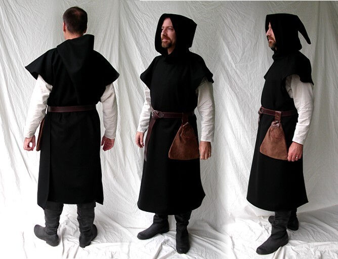 Medieval Ganache or Garnache Surcoat in Black Wool Melton
