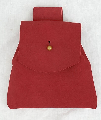 Red Suede Button Bag with Gold Tone Dome Button