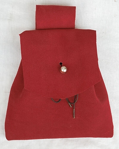 Red Suede Button Bag with Silver Tone Dome Button