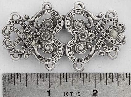 Ribbons Hearts and Roses Pewter Cloak Clasp