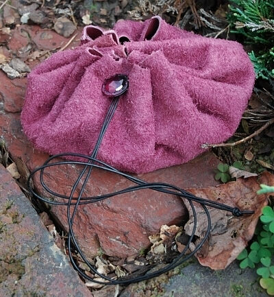 Small Plum Suede Drawstring Bag
