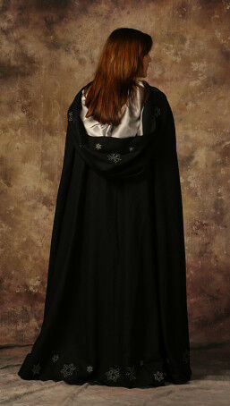 Snowflake Embroidered Midnight Blue Wool Cloak