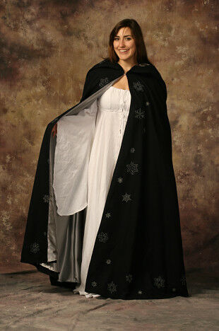 Snowflake Embroidered Midnight Blue Wool Cloak