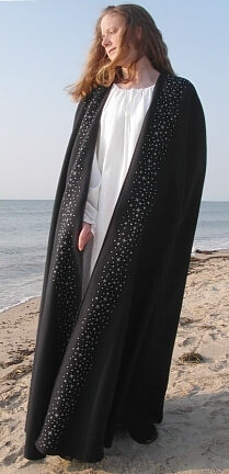 Starry Mantle Inspired Embroidered Midnight Blue Wool Cloak