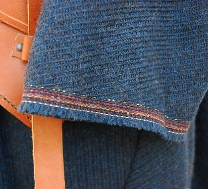 Textured Indigo Blue Wool Birka Tunic Cuff Detail