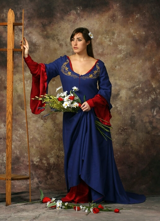 Waterhouse Inspired Embroidered Blue Gown