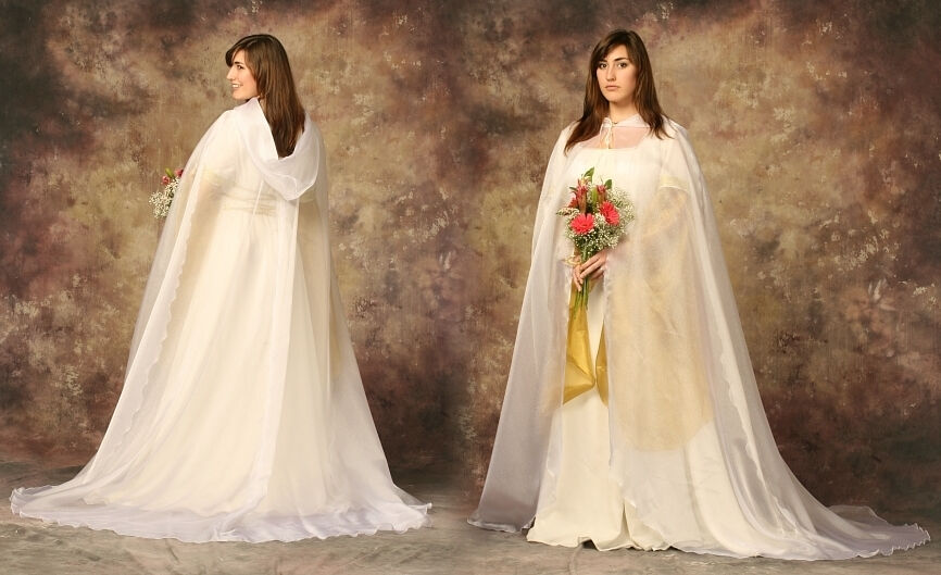 White Crystal Organza Wedding Cloak