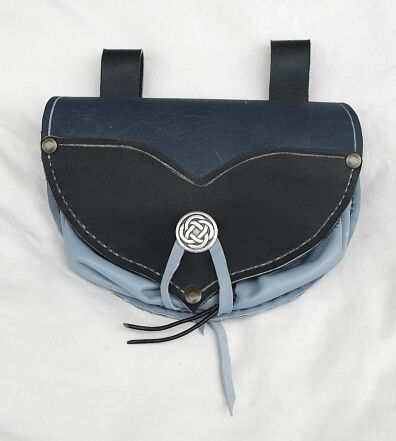 Handmade Leather Belt Pouch in Blues and Greys