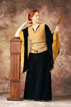 Maxfileld Parrish Inspired Sapphire Blue Gown with Gold Lining and Quilted Corsage