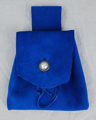 Royal Blue Suede Leather Button Bag with Silver and Faux Pearl Button